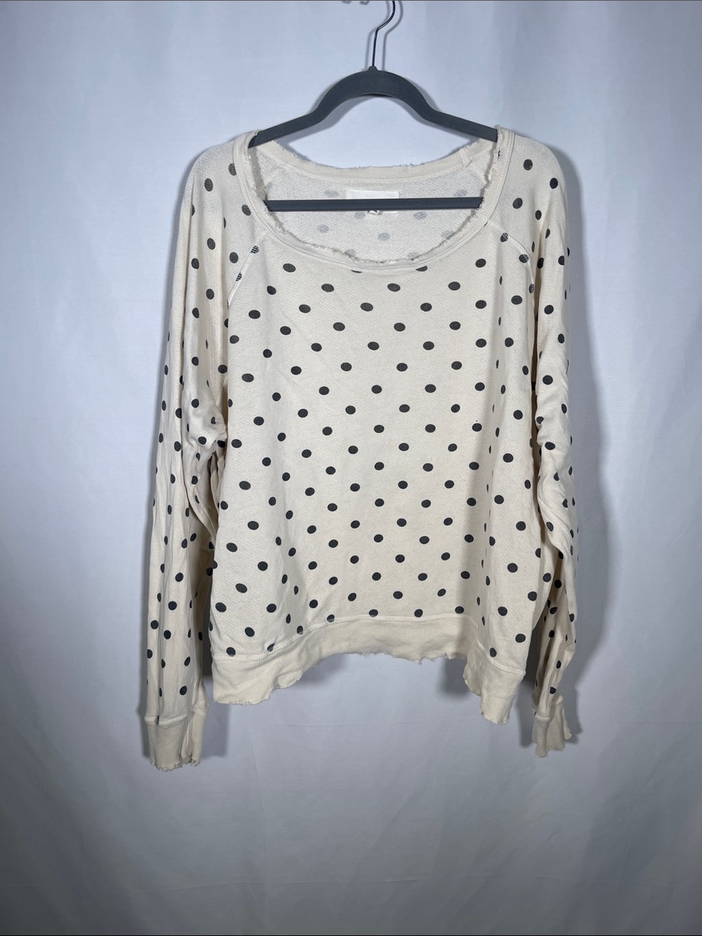 THE GREAT. WOMENS DISTRESSED BLACK WHITE POLKA DOT CREWNECK LARGE
